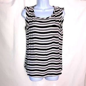 LOFT Black & White Stripe Top w/front pocket